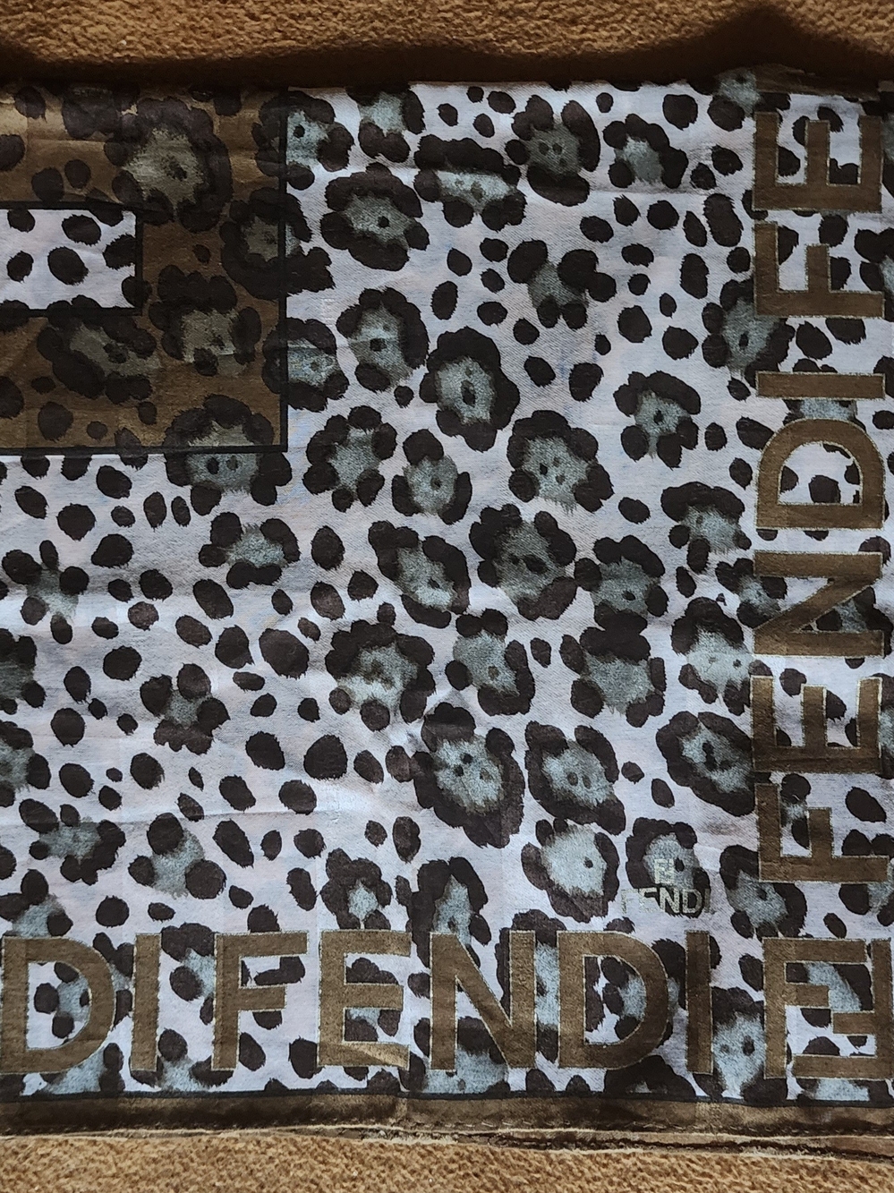 Fendi Leopard-Print Scarf in White, Brown and Tan